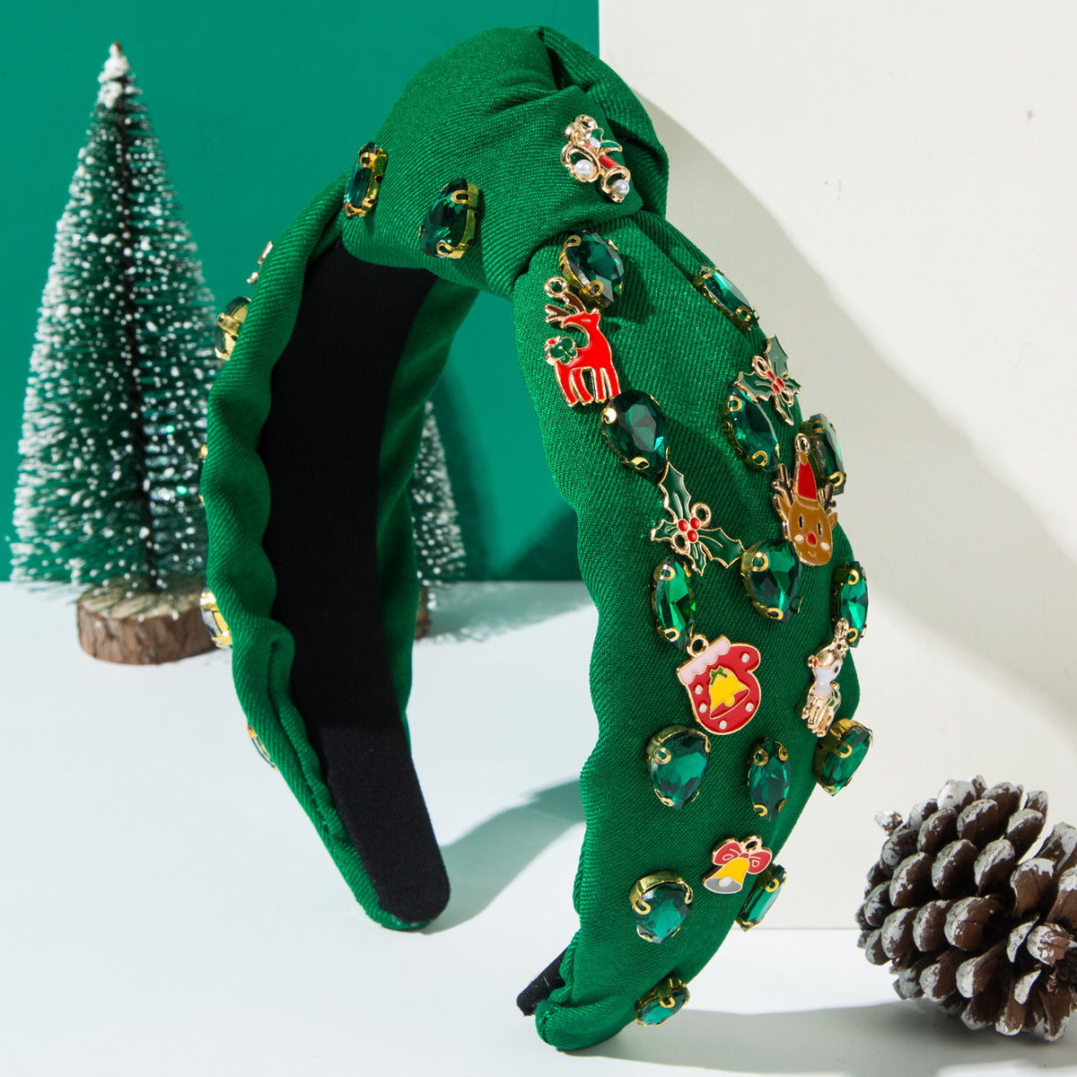 Wholesale Christmas Plus Cotton Headband Hand-stitched Glass Diamond Alloy Christmas Hair Ornament